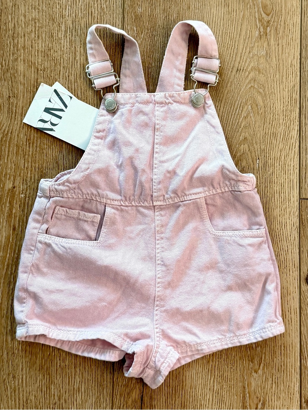 NWT Zara Baby Girl Pink Denim Short Overalls Romper - Size 2-3 Years (98)